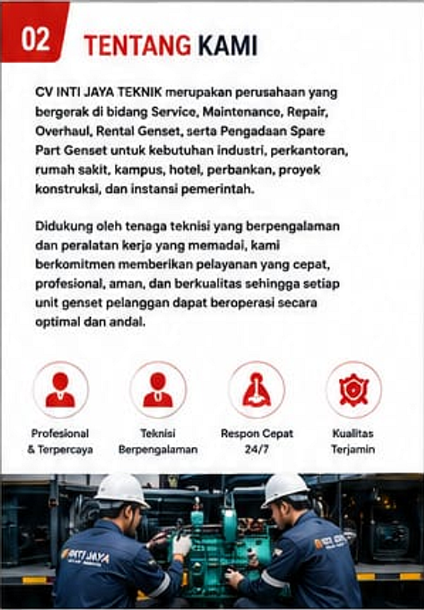 Teknisi Inti Jaya Teknik sedang melakukan perawatan genset